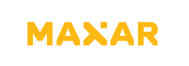 The MAXAR logo, featuring the name "MAXAR" in a bold, stylized yellow font, with a distinctive sharp, angular element in the 'X' and 'A', set against a solid background.