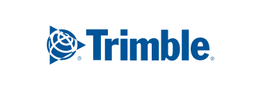 The Trimble logo, featuring the company name "Trimble." in a dark blue sans-serif font next to a stylized blue symbol composed of a triangle and orbiting lines, set against a solid black background.