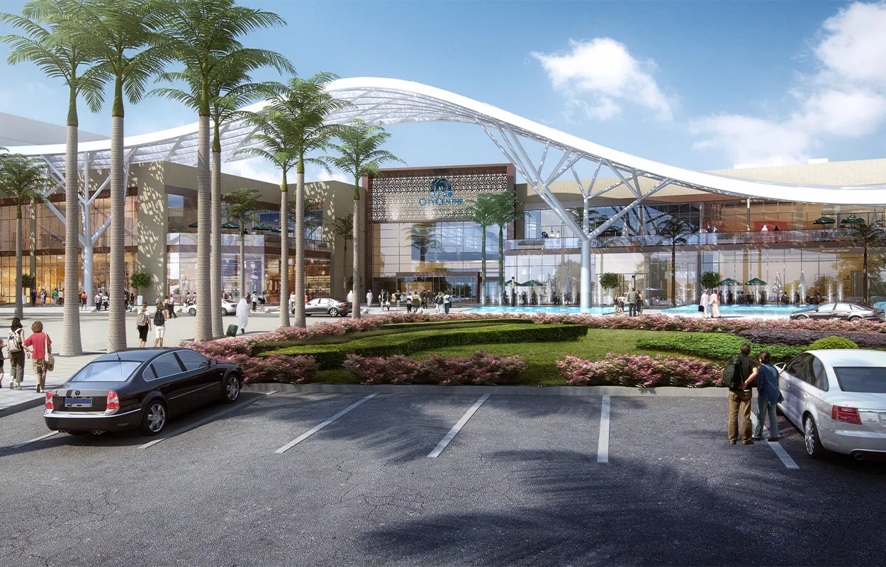 Entrance of City Centre Al Zahia mall in Sharjah, featuring the lantern-inspired canopy.